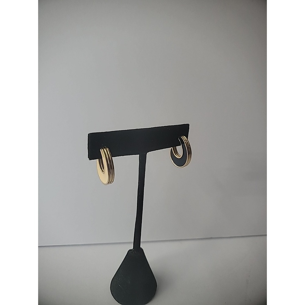 Vintage‎ Avon Earrings Clip On Reversible Black Beige Gold Tone Jewelry Costume